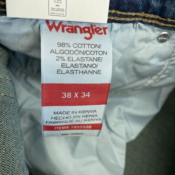 NEW Wrangler Men's 38 x 34 Relaxed Fit Jeans Straight Leg Denim Blue Cotton - Picture 7 of 8